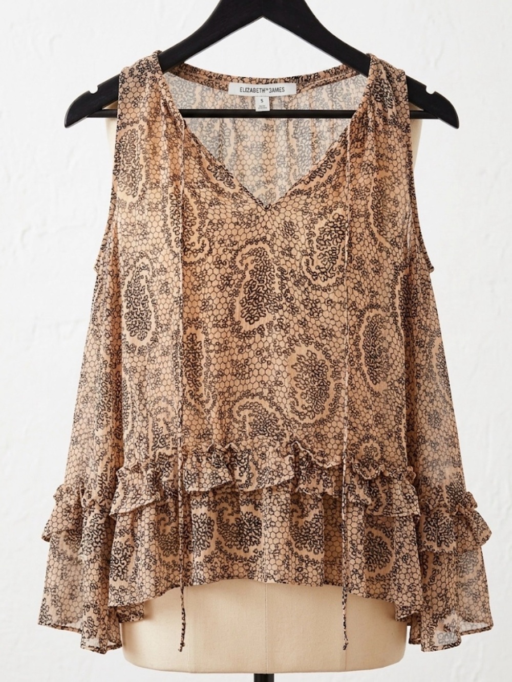 Elizabeth and James Sheer Paisley Chiffon Ruffle Blouse Top S